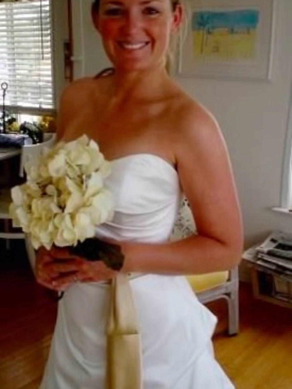 Strapless White Wedding Gown with Belt - Picture 5 of 11